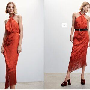 Mango fringed jacquard dress, size 6